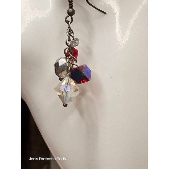 Made with Swarovski Crystal Red Bead Dangle Silver Earrings Hand Made OOAK - Picture 6 of 7